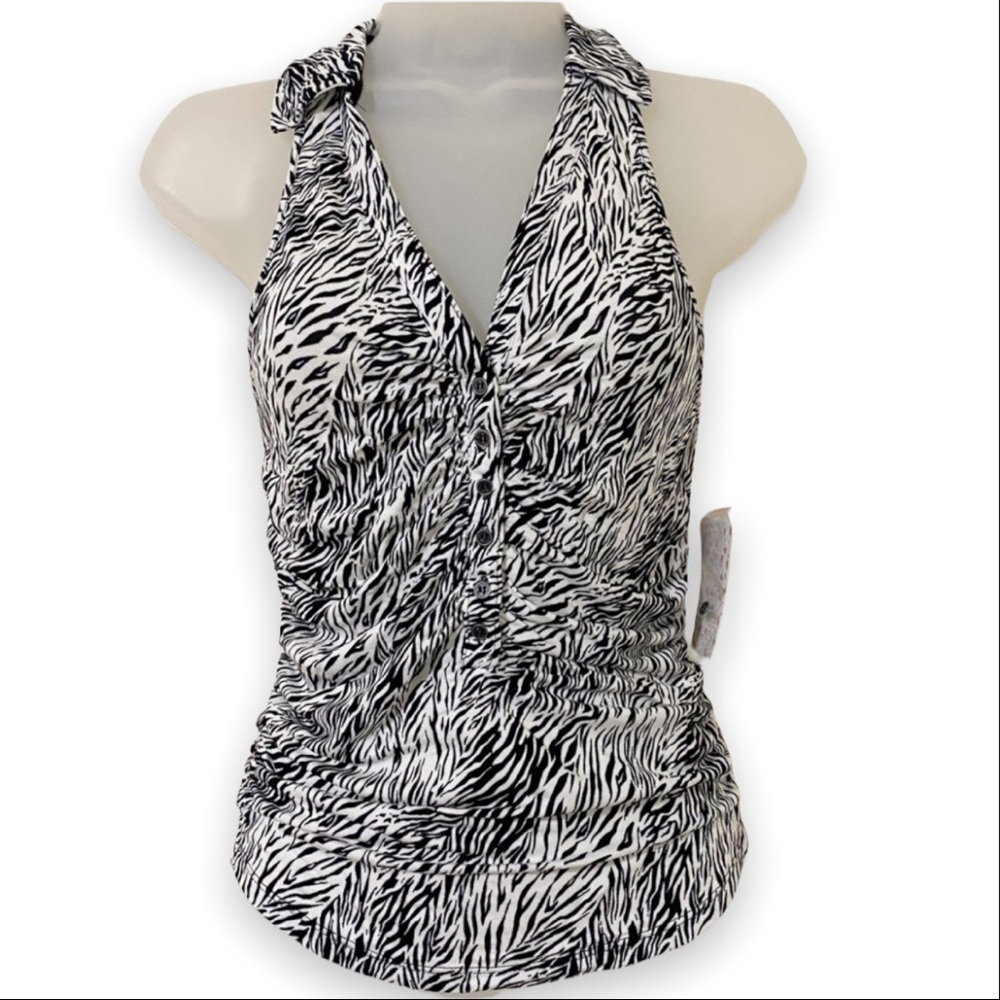 FREE PEOPLE Coco Tank Black White Zebra Print Ruched Top NWT Size Small